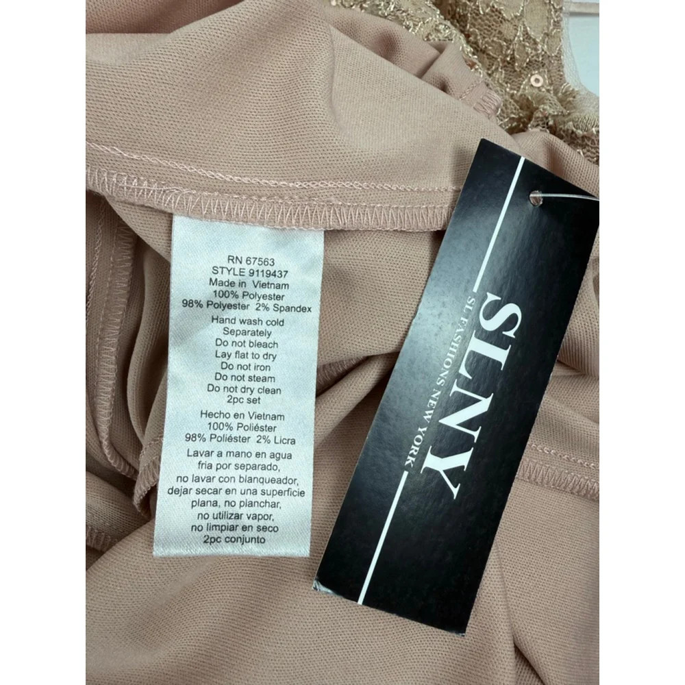 NWT Women's SLNY Plus 16 Blush Lace Sequin Midi Dress with Shrug 2PC Set
